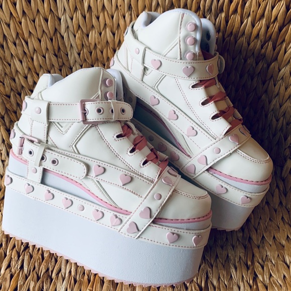 New Qozmo Pink 💕Heart Bondage Platform Sneakers - Picture 5 of 8